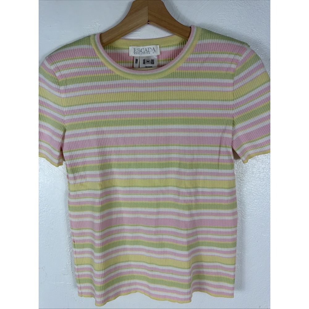 Vintage Escada Margaretha Ley Multicolored Striped Short Sleeve  Top‎ 38